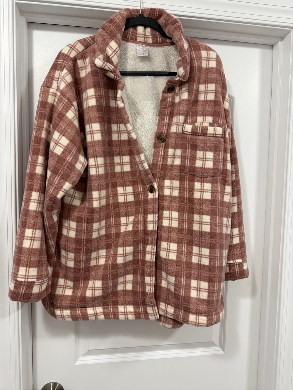 Cuddl Duds Plaid Teddy Jacket - Rose & Cream